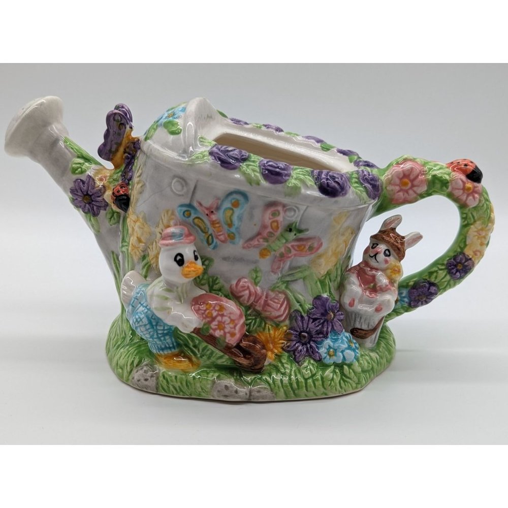 Spring Easter Watering Pot Ceramic Bunny Bunnies Garden Eggs Flowers